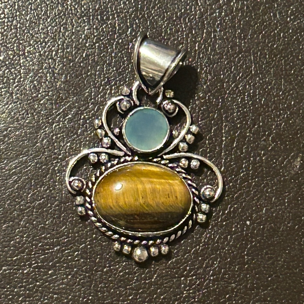 Sterling Silver Blue and Golden Tiger's Eye Pendant